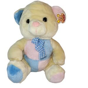Paul Hamburg Yellow Teddy Bear Plush Stuffed Animal Pink Blue Colorblock 13”